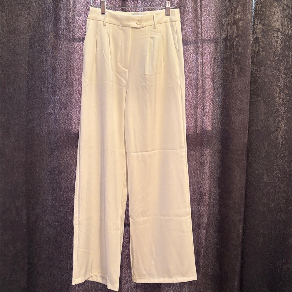 Princess Polly Cream High-Waisted Trousers